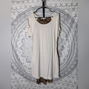 Umgee Oatmeal Short Sleeve Dress with Leopard Print Back
